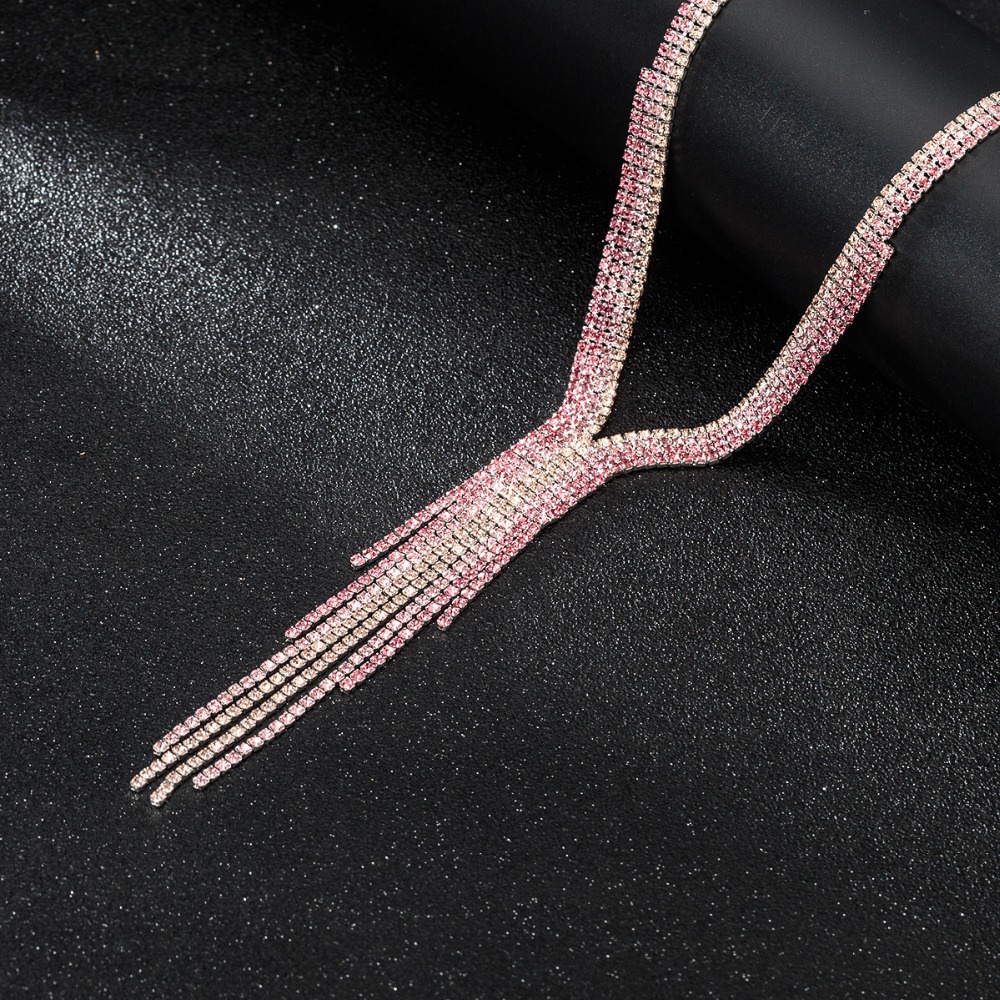 Vòng cổ Dáng Dài Đính Đá Phối Tua Rua Phong Cách Âu Mỹ Sang Trọng