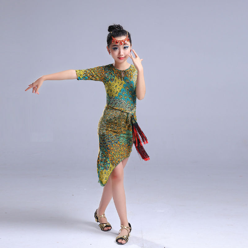 Đầm khiêu vũ latin tay ngắn xinh xắn tùy chọn họa tiết dành cho bé gái