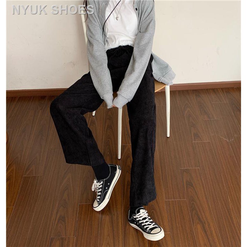 【Buy one get one free】 Wide and thin velvet long pants, high waistline velvet fabric, thick fit