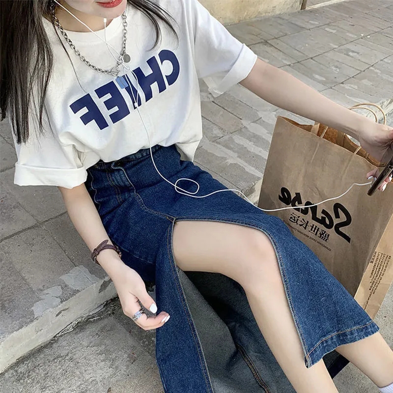 Set áo thun ngắn tay + chân váy Denim thời trang nữ