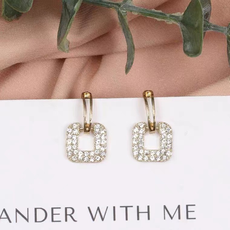 Bông tai nữ đính đá 925 Eleanor Accessories hình vuông khuyên tròng phụ kiện trang sức nhỏ xinh