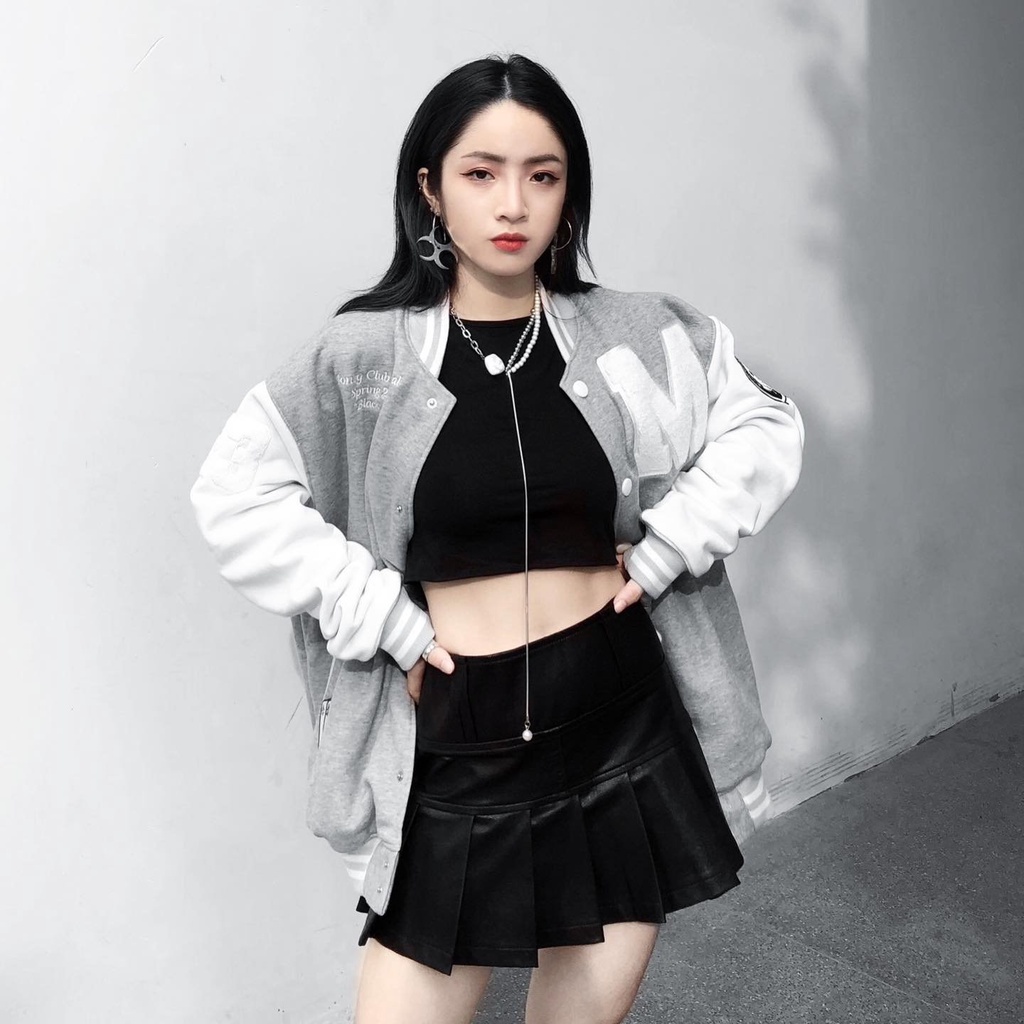 Áo bomber nam nữ phối tay chữ M 3 màu trẻ trung cá tính/ Áo khoác thu đông kiểu cúc bấm dáng rộng thời trang unisex | BigBuy360 - bigbuy360.vn