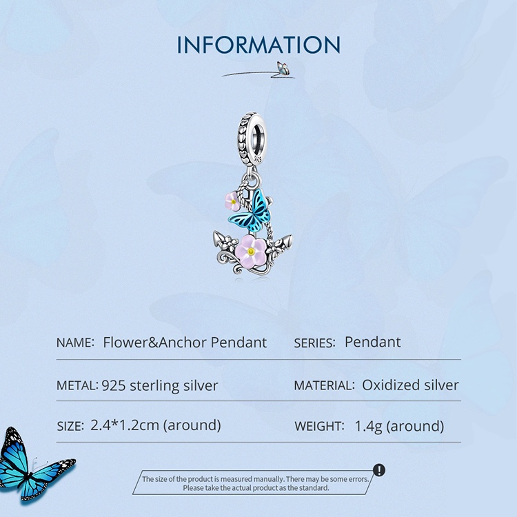 Hạt charm BAMOER phối hình bướm bằng bạc 925 dùng làm vòng tay/ vòng cổ DIY