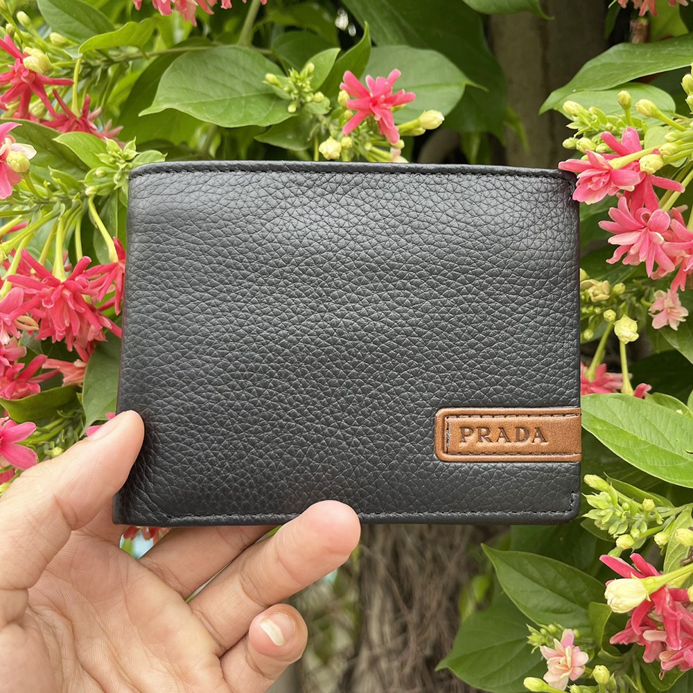 Ví Ngang Da Bò Cao Cấp Prada Da Mềm Tặng Móc Khóa