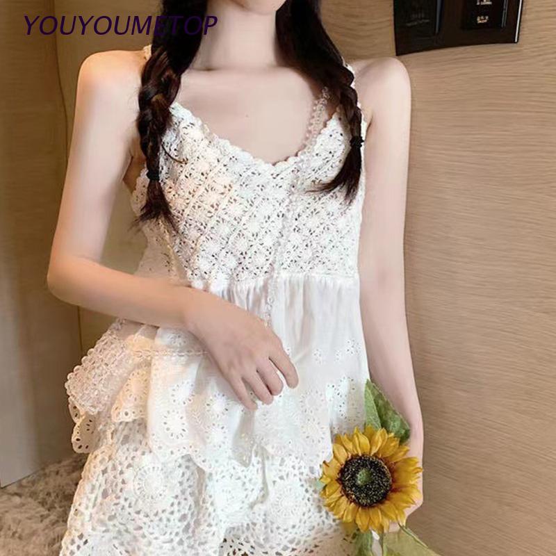 Áo Kiểu Không Tay Phối Ren Xếp Ly Thời Trang Đi Biển Cho Nữ