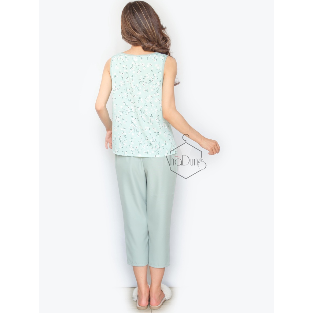 &lt;A22&gt; Đồ bộ nữ mặc nhà dài nữ thiết kế vải lụa thái cao cấp sát nách cách điệu túi xinh xắn đủ size từ 40-65kg