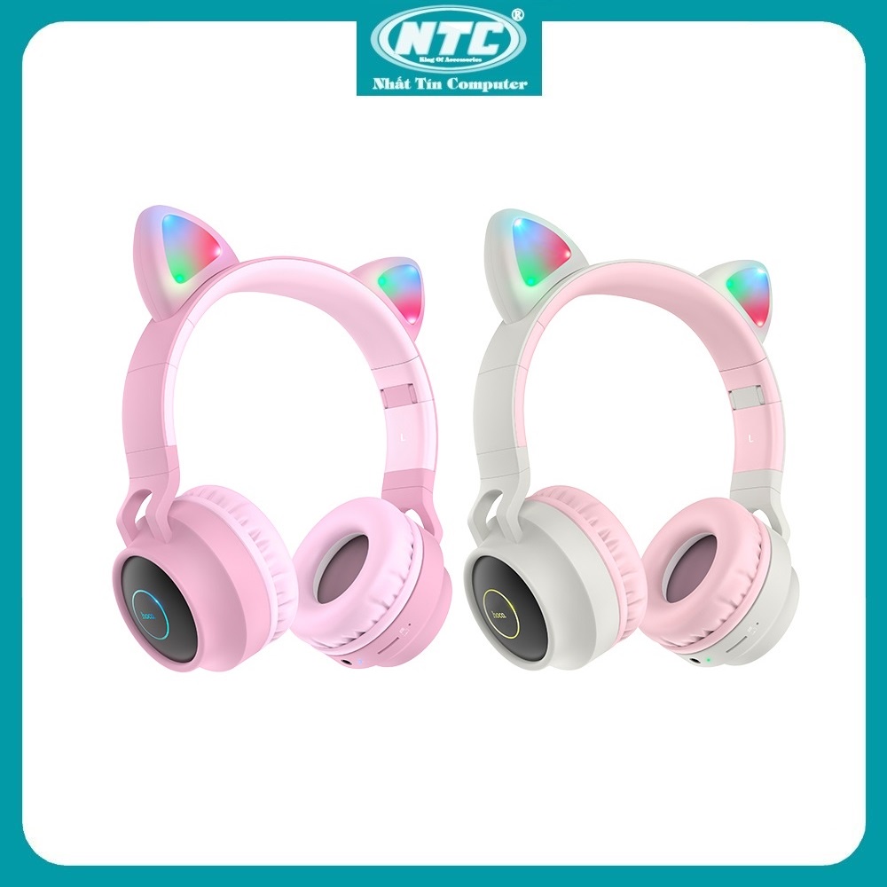 Tai nghe Bluetooth chụp tai Hoco W27 Cat ear BT V5.0, pin dùng 5H, AUX input, đèn Led - Nhất Tín Computer