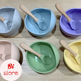 Bát Ăn Dặm Silicon Chống Lật Kèm Thìa Cho Bé