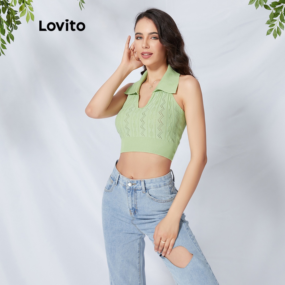  Áo tank top Lovito L09054 cổ chữ v màu xanh lá | BigBuy360 - bigbuy360.vn
