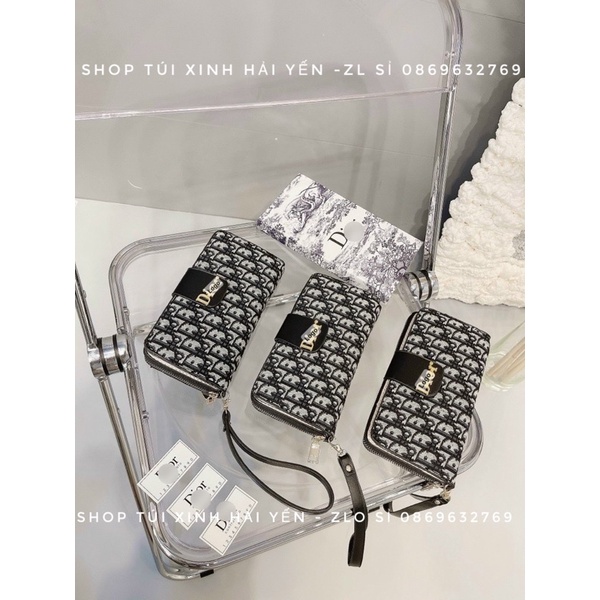 ví dài cầm tay hoạ tiết thổ cẩm logo nổi nắp bấm, ví nhiều ngăn đa năng tiện dụng