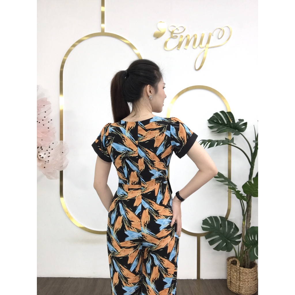 Jumpsuit EMY EM6581 Nữ Họa Tiết Phối Màu Nơ Eo