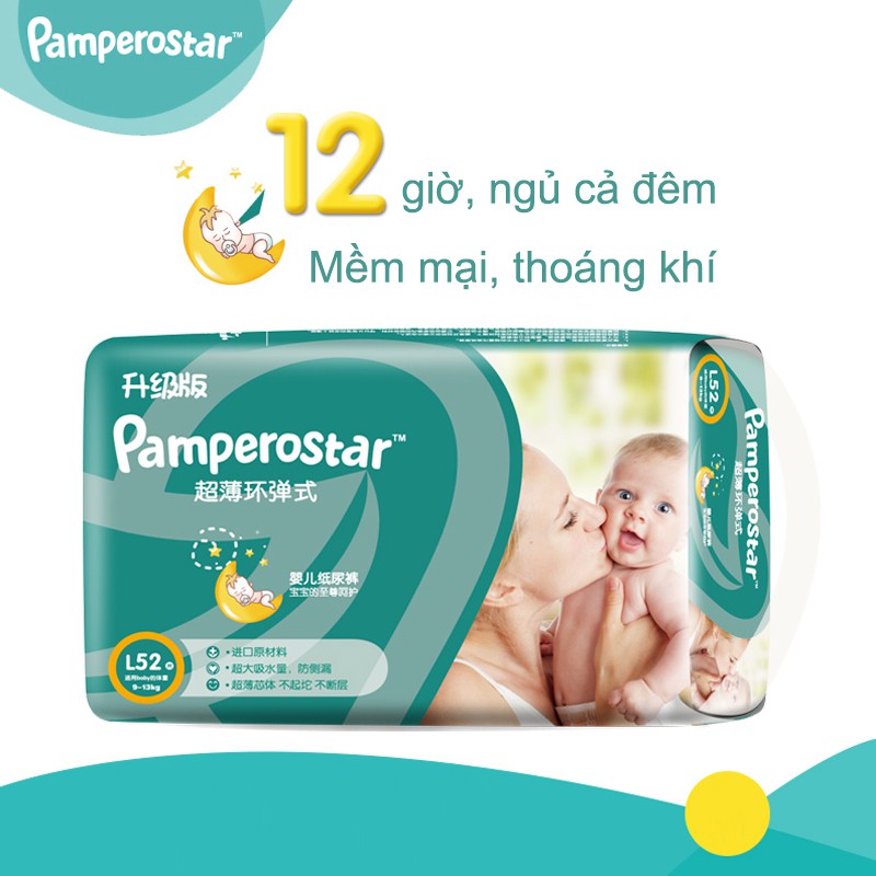 pamperostar ( mẫu mới)Bỉm quần/dán M60/L56/XL52/XXL48 tã dán chéo S72/M62/L52/XL44(Có thể dùng cho bé trai và bé gái)