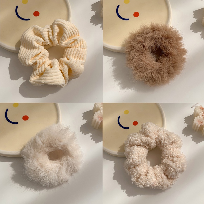 Dây buộc tóc cao su mềm co giãn họa tiết cà phê sữa thời trang thu đông cho nữ