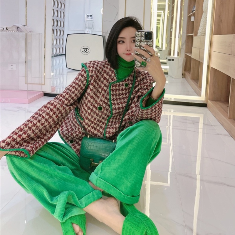 Sẵn Đỏ-M(Hàng Đẹp)Ảnh thật hình cuối-2W631.Áo khoác dạ tweed thiết kế kiểu mới Hàn Quốc chanh xả
