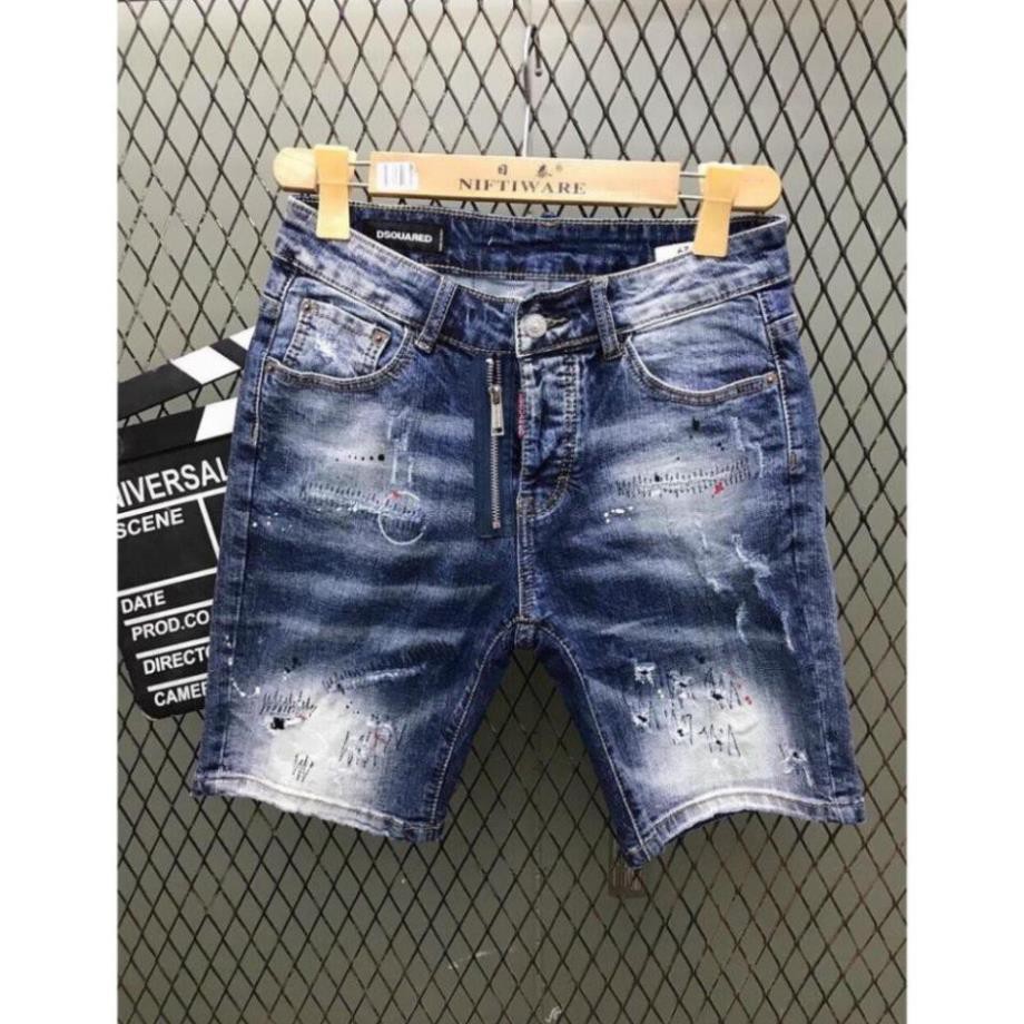 Quần short jean nam, quần bò nam ngắn, quần lửng nam, quần sọt nam màu xanh rách vẫy sơn đẹp 2021 QJNA0004  ྇ ་ ་