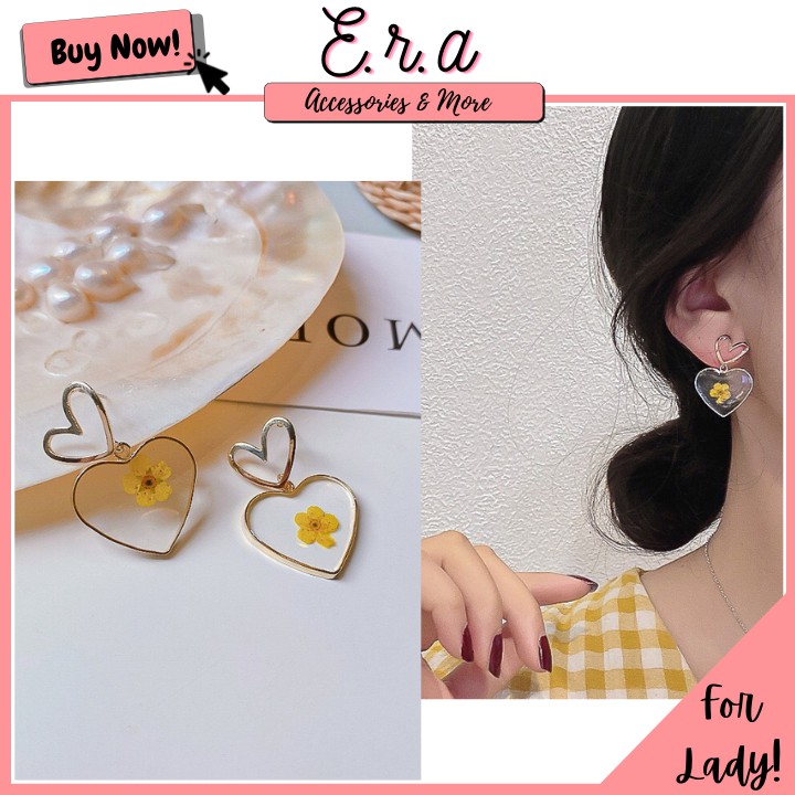 Bông Tai Nữ Hợp Kim Cao Cấp ERASHOP 074910 - Hoa Ép Trái Tim Dễ Thương, Nhẹ Nhàng, Phù Hợp Đi Tiệc, Đi Chơi, Rẻ Đẹp