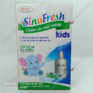 SinuFresh Kids - Muối rửa mũi xoang trẻ em Hộp 15 gói kèm chai rửa 180ml