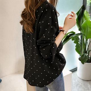 Áo sơ mi Chiffon chấm bi tay dài cho nữ