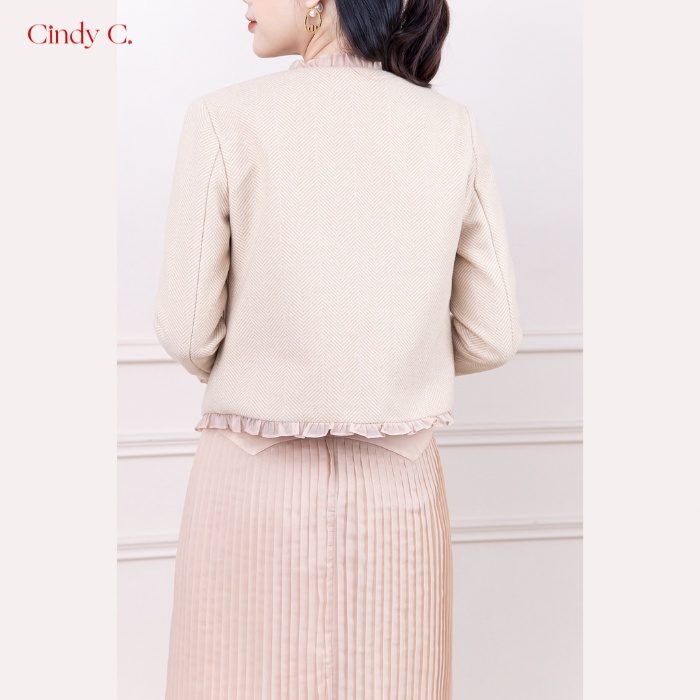 Áo Khoác Dạ Tweed Porky CINDY C Màu Kem Sang Chảnh S21889