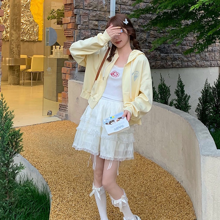 Áo Hoodie Chống Nắng Dáng Rộng Phối Dây Rút Dễ Thương Cho Nữ