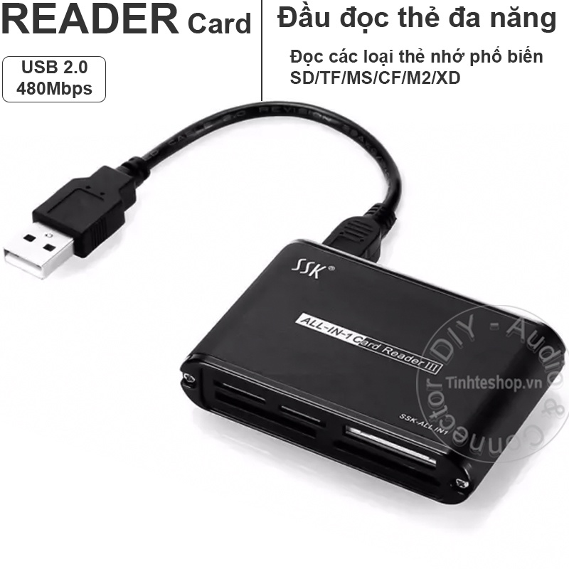 Đầu đọc thẻ nhớ SD Micro-SD/TF M2 CF XD MM MS MD SSK SCRM-025 - Reader card all in one
