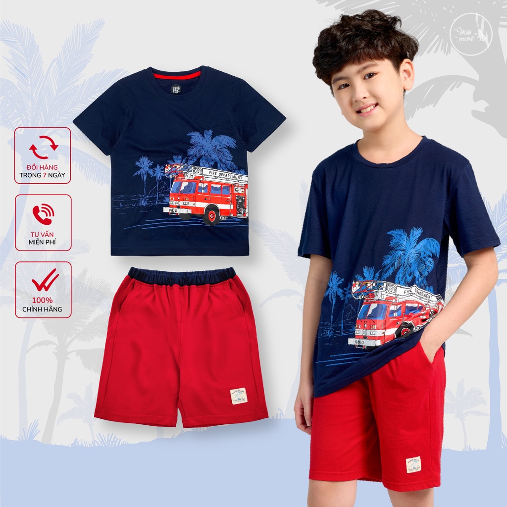 Bộ Bé Trai Size Đại Bigfox, Quần Áo Trẻ Em Mùa Hè In Xe Cứu Hỏa Hàng Chất Cotton Xuất Khẩu 3,4,5,6,7,8,9,10,11 Tuổi