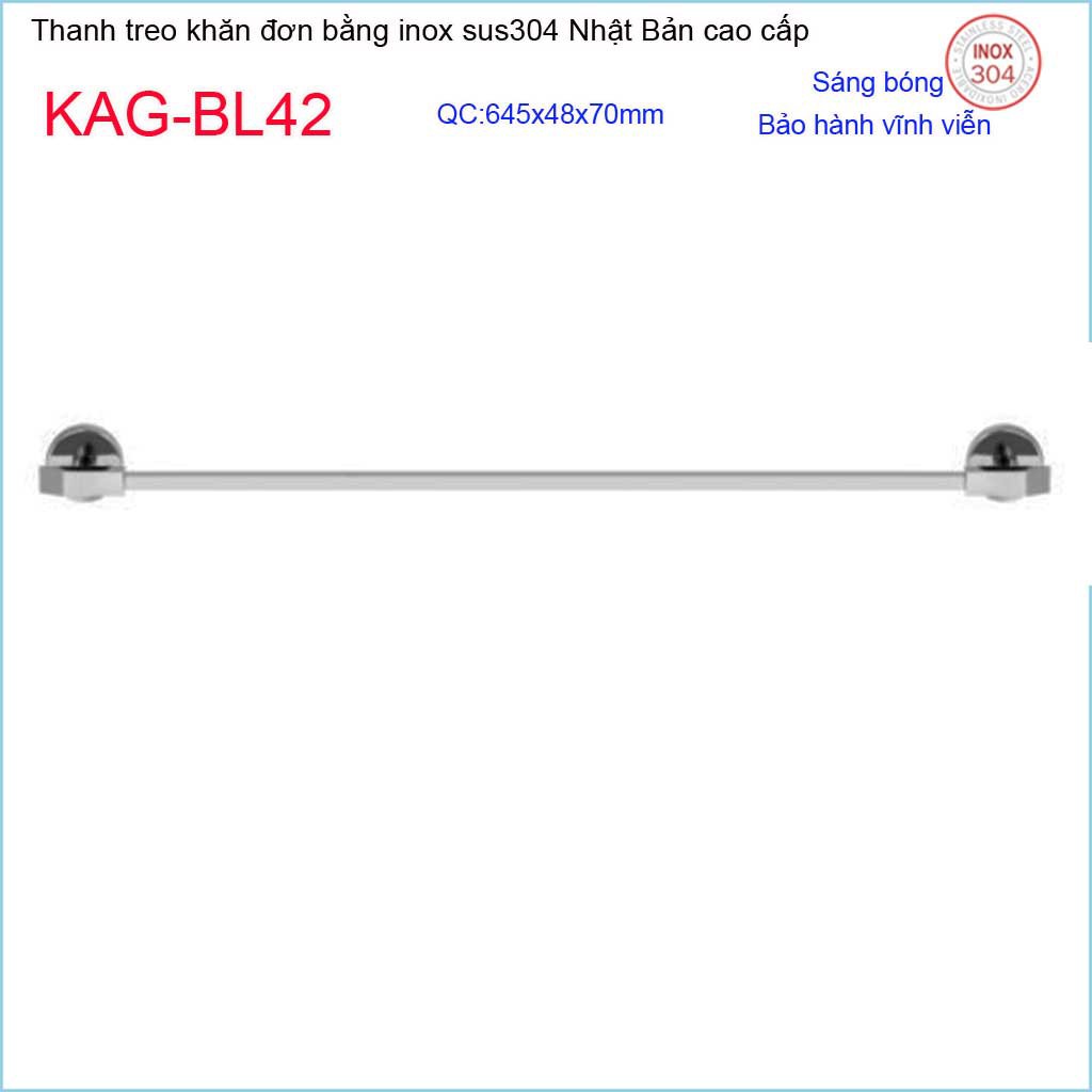 Thanh vắt khăn đơn, Phụ kiện phòng tắm cao cấp Kace,máng treo khăn inox 304 Nhật Bản KAG-BL42