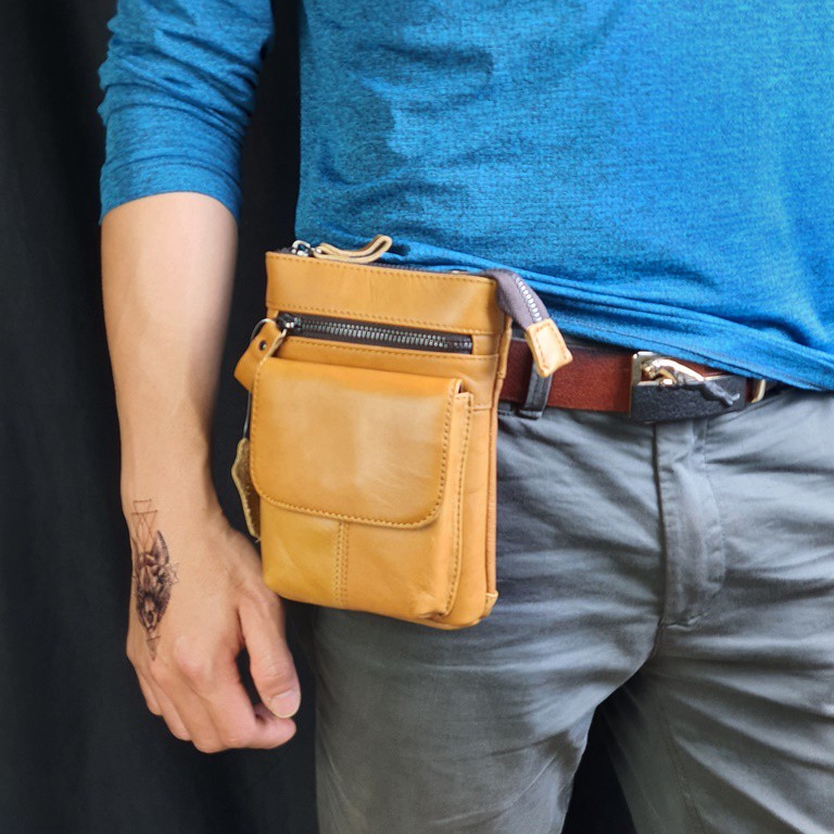 Túi chéo mini kết hợp đeo hông da bò thật TD103VB (Vàng bò) [Freeship] - 100% da bò thật, BH3 năm | BigBuy360 - bigbuy360.vn