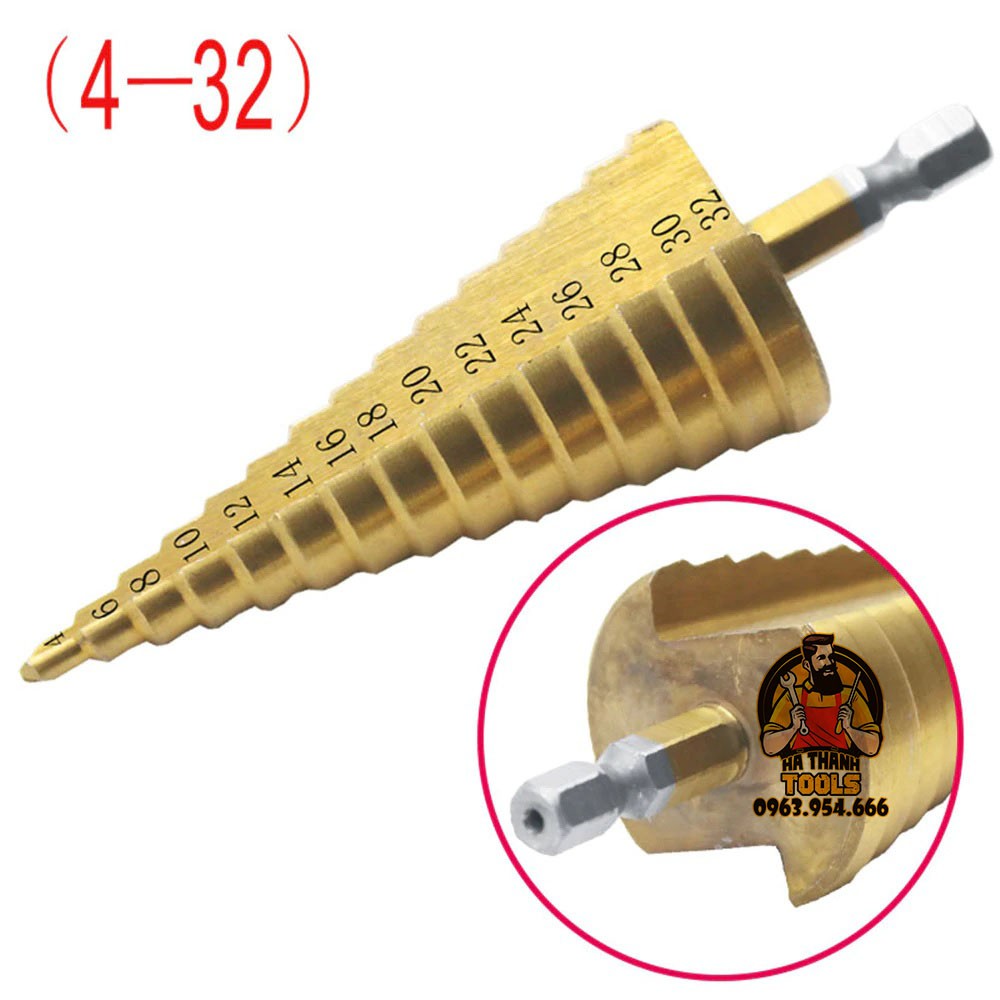 Mũi khoan tháp, bước hss 4241 4-32mm khoan sắt nhôm tôn chuôi lục giác 6.35mm