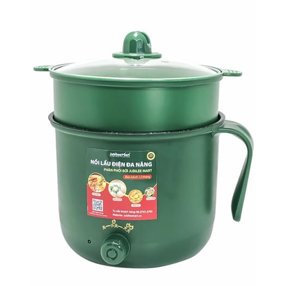 Nồi lẩu điện đa năng 2 tầng có lồng hấp và nắp kính cao cấp, Ca điện mini nấu mì siêu tốc 18cm Thế Hệ Mới