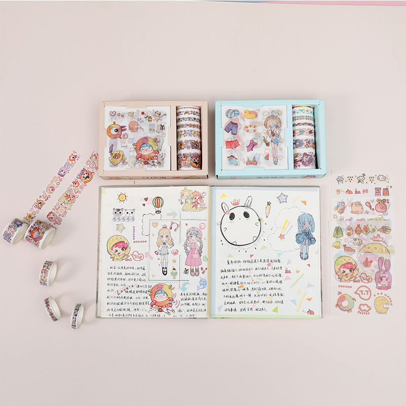 Set 7 cuộn washi tape+ 9 tấm sticker trang trí sổ Bullet Journal, sổ Planner phong cách Nhật Bản lalunavn - B71