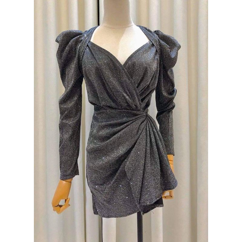 Đầm Body Nhũ Kim Tuyến ( Size S-M-L-XL ) DỰ TIỆC tay dài phồng eo xếp kiểu HÀNG THIẾT KẾ Rẻ Đẹp