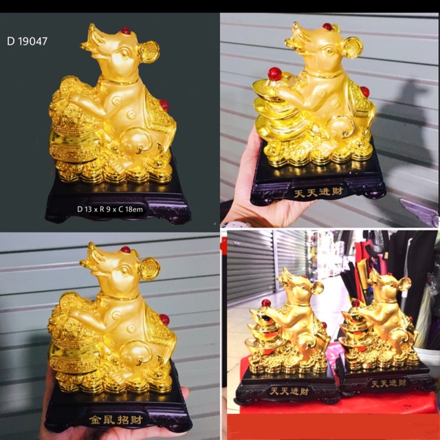 TƯỢNG CHUỘT PHONG THUỶ KIM TIỀN  ,CHUỘT ÔM TÚI D19047, MÀU VÀNG 13 x 9 x 18em | BigBuy360 - bigbuy360.vn