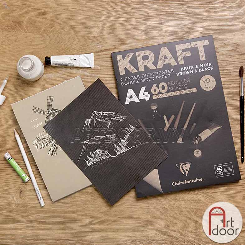 [ARTDOOR] Sổ vẽ chì CLAIREFONTAINE Kraft giấy Nâu dạng Xé mỏng 90~120gsm (vân ngang)