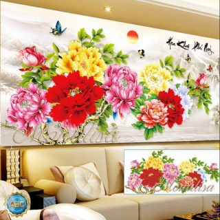 Tranh đính đá hoa mẫu đơn đẹp 120x60cm