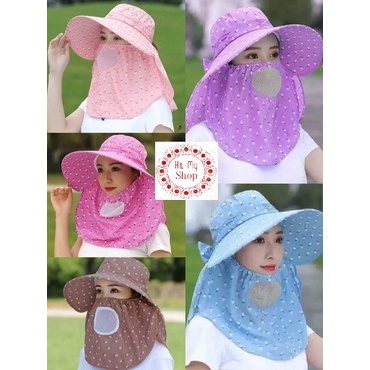 Nón Chống Nắng + Khẩu Trang Che Kín mặt, Che Cổ - Mũ Nón Rộng Vành + Kèm Khẩu Trang - Chống Tia UV Cực Tốt
