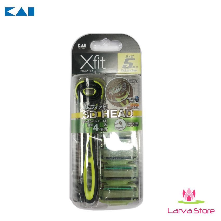 Bộ dao cạo râu 5 lưỡi kép Kai Xfit (1 thân 4 lưỡi thay thế) hàng Nhật - Larva Store