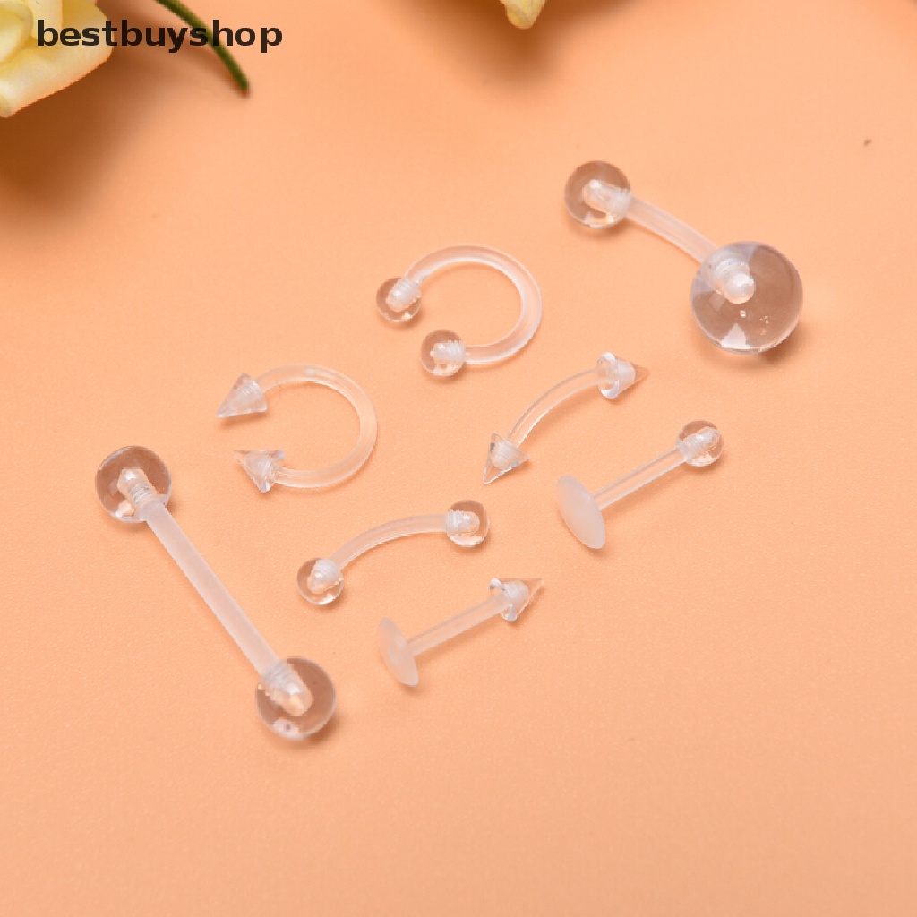 Set 8 khuyên xỏ mũi / môi / tai bằng nhựa trong suốt
