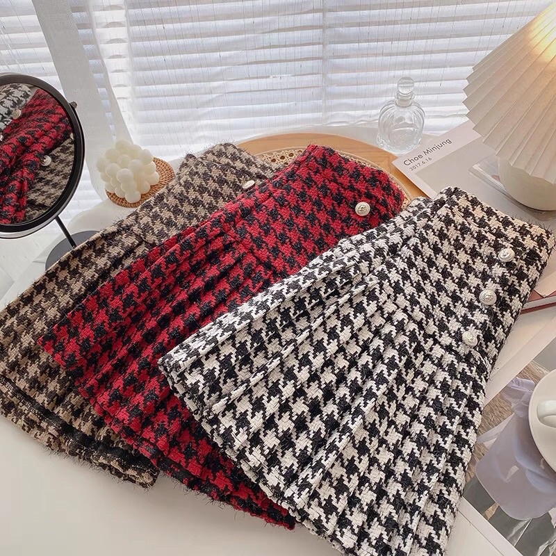 Chân váy tweed dáng xoè hoạ tiết răng cưa siêu hot