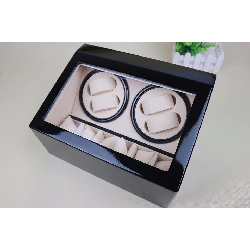 Hộp Đựng Đồng Hồ Cơ 4 ổ xoay + 6 ngăn trưng bày gỗ