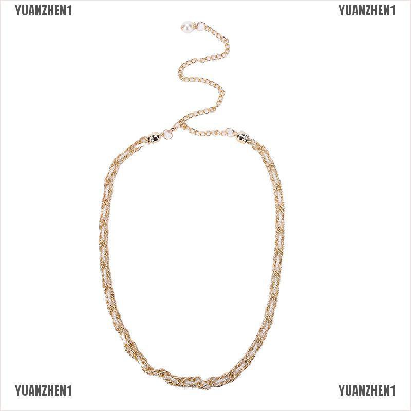 [YUANZHEN1] Thắt Lưng Nữ Dây Xích Kim Loại Vàng Đính Hạt Ngọc Trai
