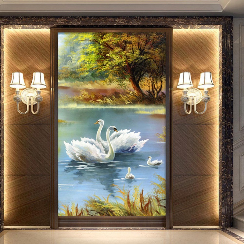 Bộ Tranh Đính Đá 5D Tự Làm Hình Thiên Nga Trắng Trang Trí Nhà Cửa