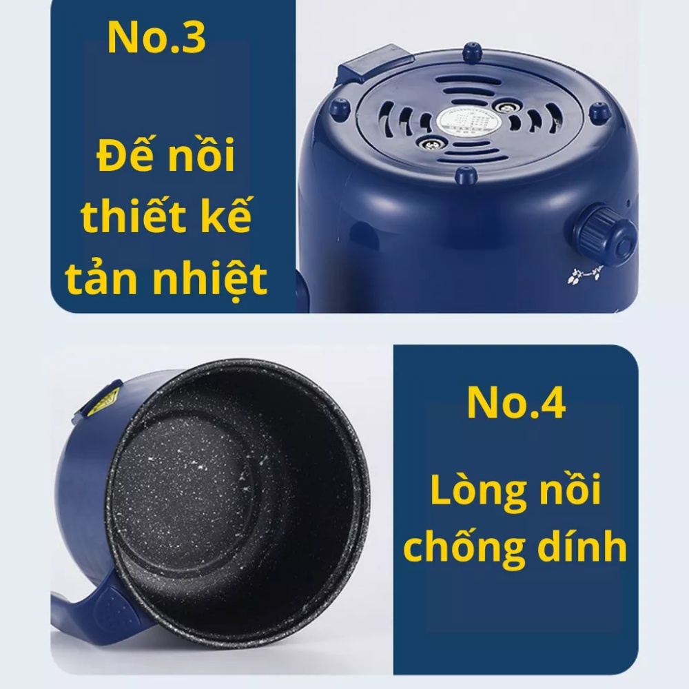 Nồi lẩu mini,nồi lẩu điện 2 nấc nhiệt 18cm chống dính thế hệ mới có tay cầm tặng kèm giá hấp tiện dụng bảo hành 1 tháng