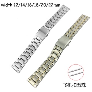 Dây Đeo Đồng Hồ Bằng Thép Không Gỉ Khóa Dẹt 12 14 16 18 20 22mm 24mm 5Links