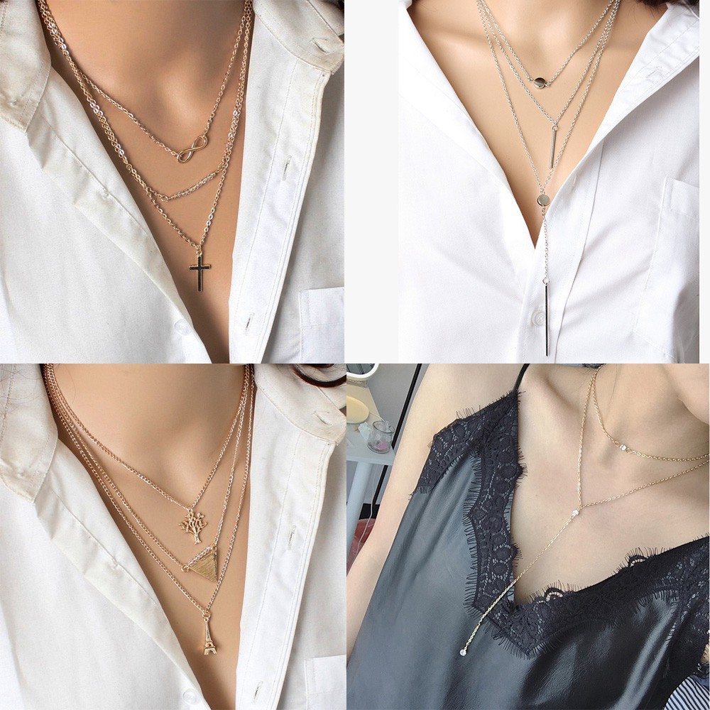 BST Vòng Cổ Chocker Layer Nhiều Lớp Nhiều Họa Tiết Vintage Cá Tính Cho Nữ ( dây chuyền đeo cổ )