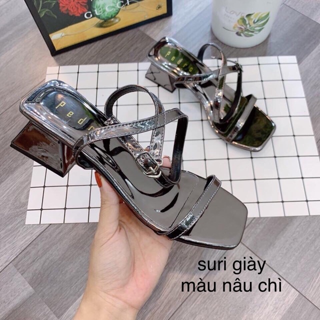 Giày sandal trơn hai dây mảnh gót 5p êm chân mã S9
