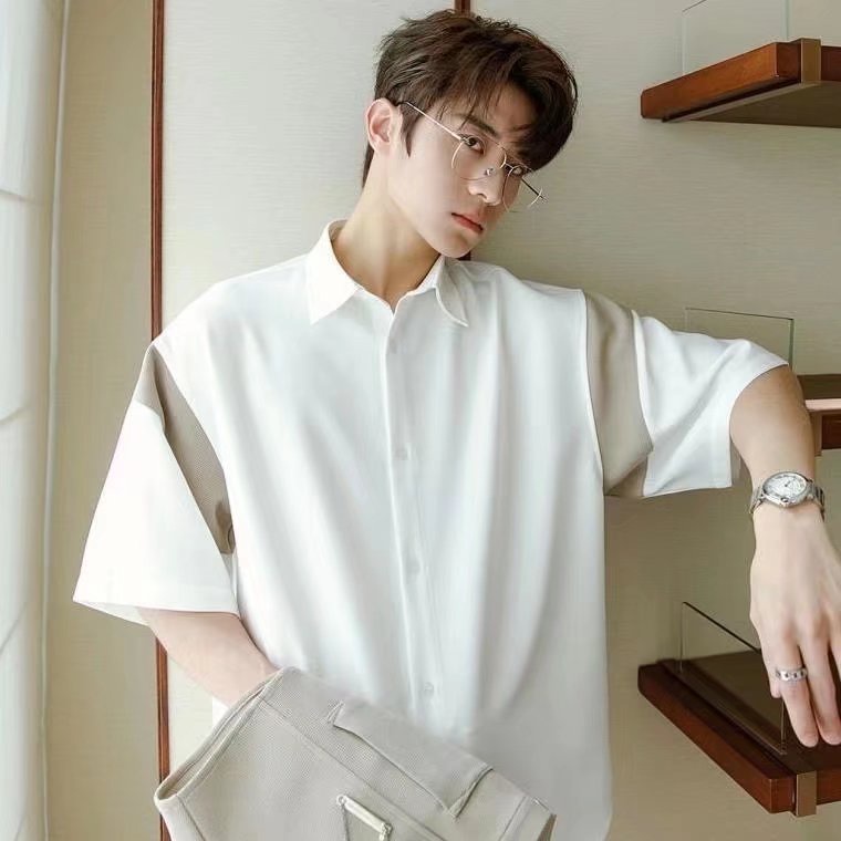 Áo Sơ Mi Ngắn Tay Phối Màu Cá Tính Theo Phong Cách Mùa Hè Nhật Bản Dành Cho Nam / Size M-2XL / 2 Màu
