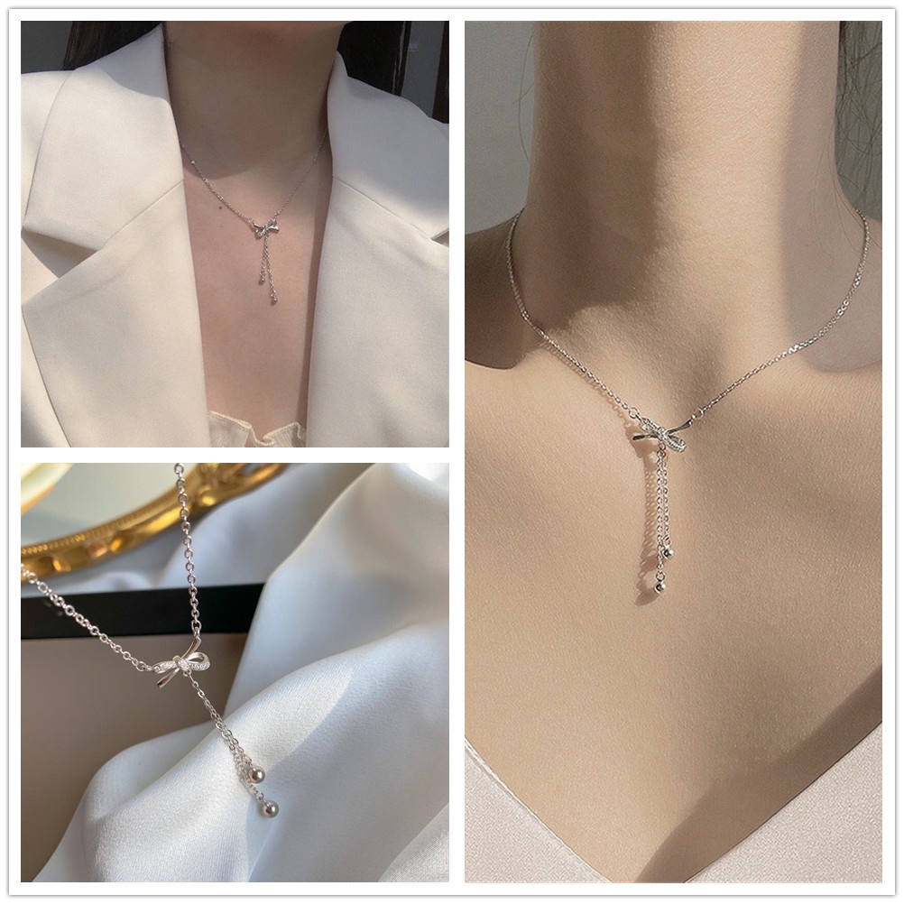 Vòng cổ Dáng Dài Đính Nơ Tua Rua Đơn Giản Ngọt Ngào Cho Nữ