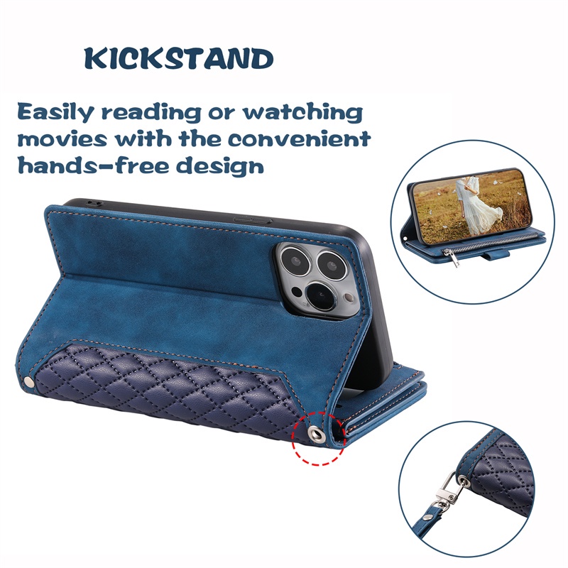 Bao Da Điện Thoại Dạng Ví Nắp Lật Nam Châm Có Ngăn Đựng Thẻ Và Dây Đeo Cho IPhone 6 6S 7 8 Plus 13 Pro Max Mini SE2 SE3