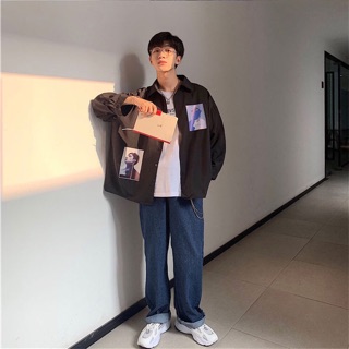 THINKER shirt/ sơ mi Hàn trắng đen